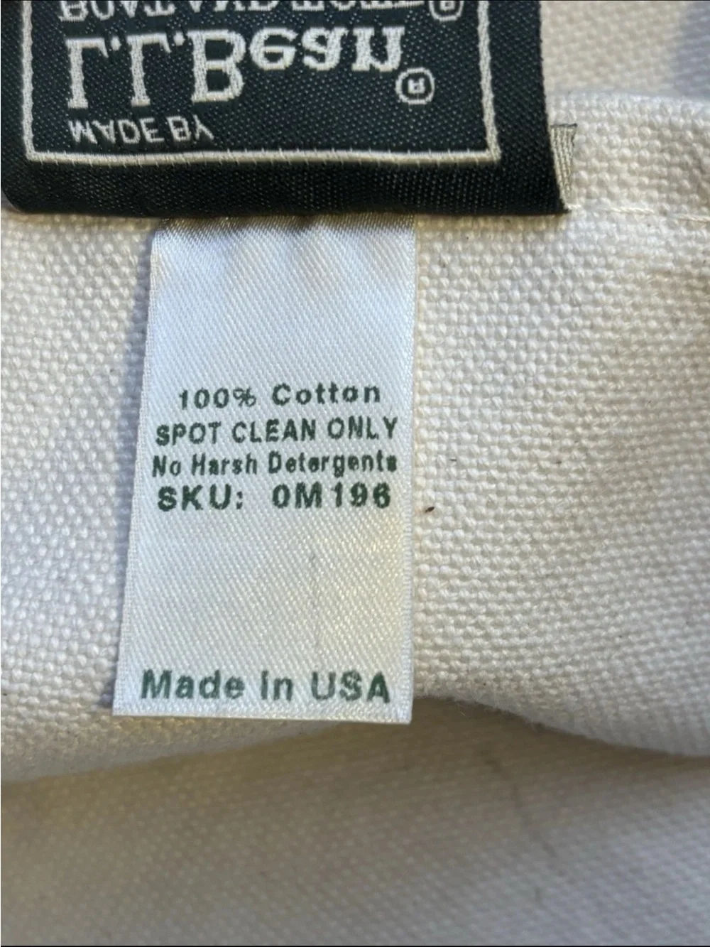 Vintage L.L. Bean Boat Canvas Tote Bag with Green Trim Long Handle Medium 1990s